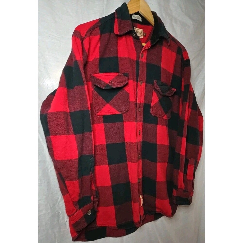 CE Schmidt Brawny Workwear Flannel Shirt Mens Med Heavy Lined Fleece Red Black - Picture 3 of 7